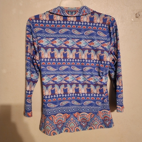 J. McLaughlin Paisley Catalina Cloth Top Blue V Neck Surplice Size S - Picture 8 of 10